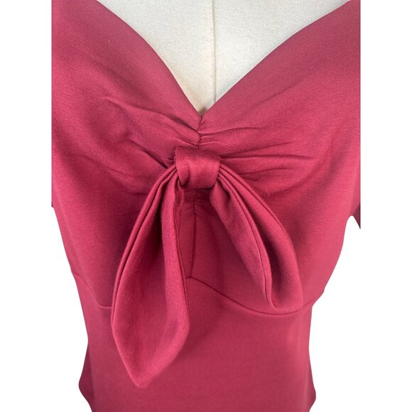 2/$30 Voodoo Vixen Small Burgundy Bow Front V Neckline Top With 3/4 Sleeves NWT - Picture 9 of 16